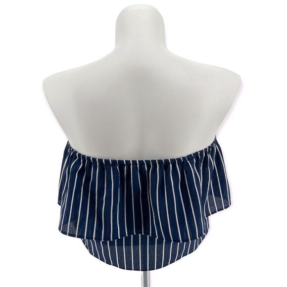 Forever 21 Women’s Navy Blue Striped Off The Shoulder Flowy Crop Top Small - Picture 6 of 12